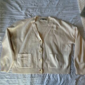LOFT Cream V-Neck Button Front Pocket Cardigan
